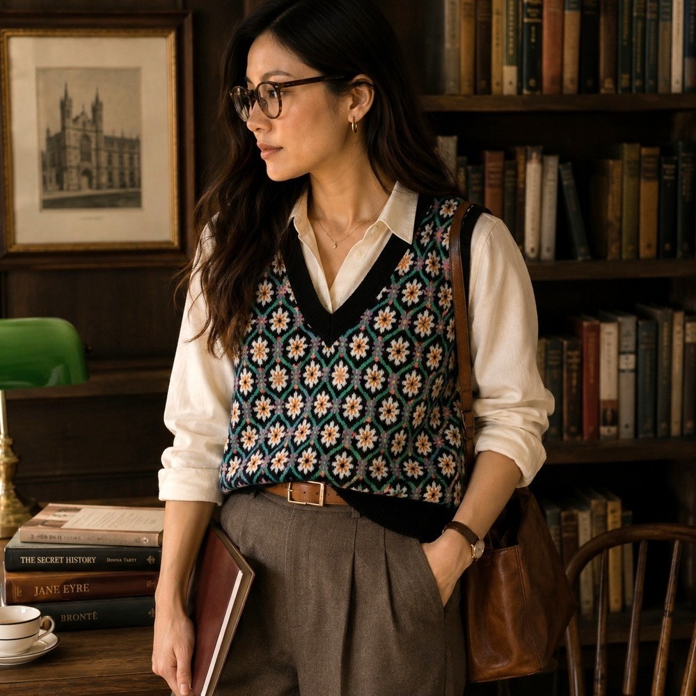 Maeve Anthropologie Floral Intarsia V-Neck Sweater Vest Black Multi Small